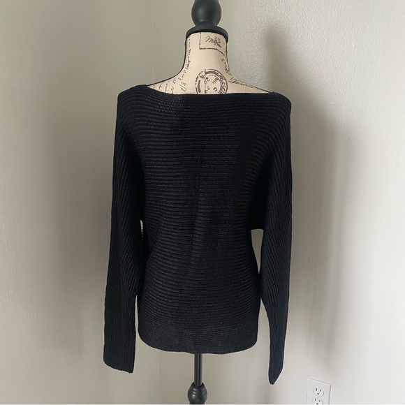 LAUREN Ralph Lauren Women’s XL Shiny Black Rib Knit Boat Neck Oversized Sweater - Picture 4 of 8